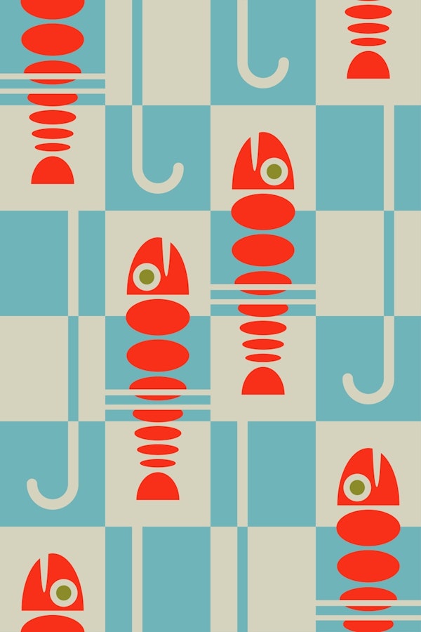 Fish Hook Mid-Century Retro Checkerboard