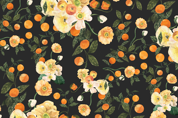 Lucid Blooms with Oranges on Off-Black