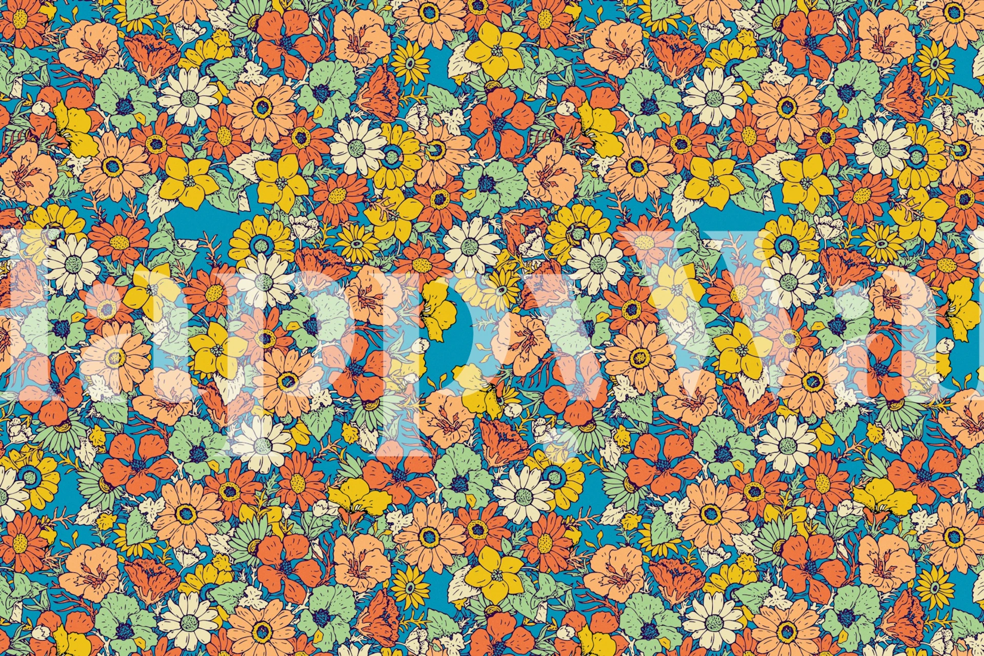 Monivärinen vintage puutarha tapetti huoneessa