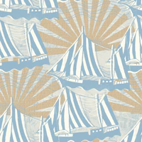 Sailboat and sun blue gray wallpaper