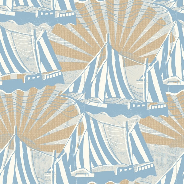 Sailboat and sun blue gray