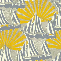 Sailboats and sun yellow grey wallpaper