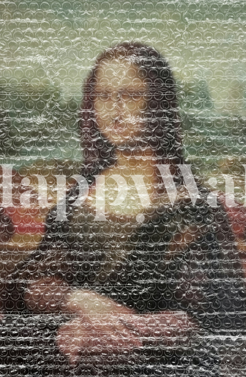 Mona Lisa painting covered with bubble wrap, modern wall mural