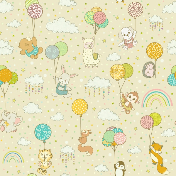 Cute Animals On Balloons - beige