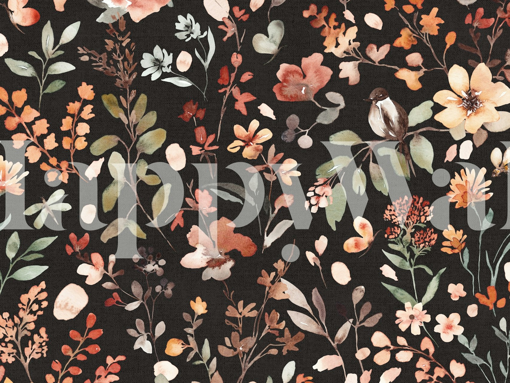 Colorful floral patterns on black wallpaper, watercolor style