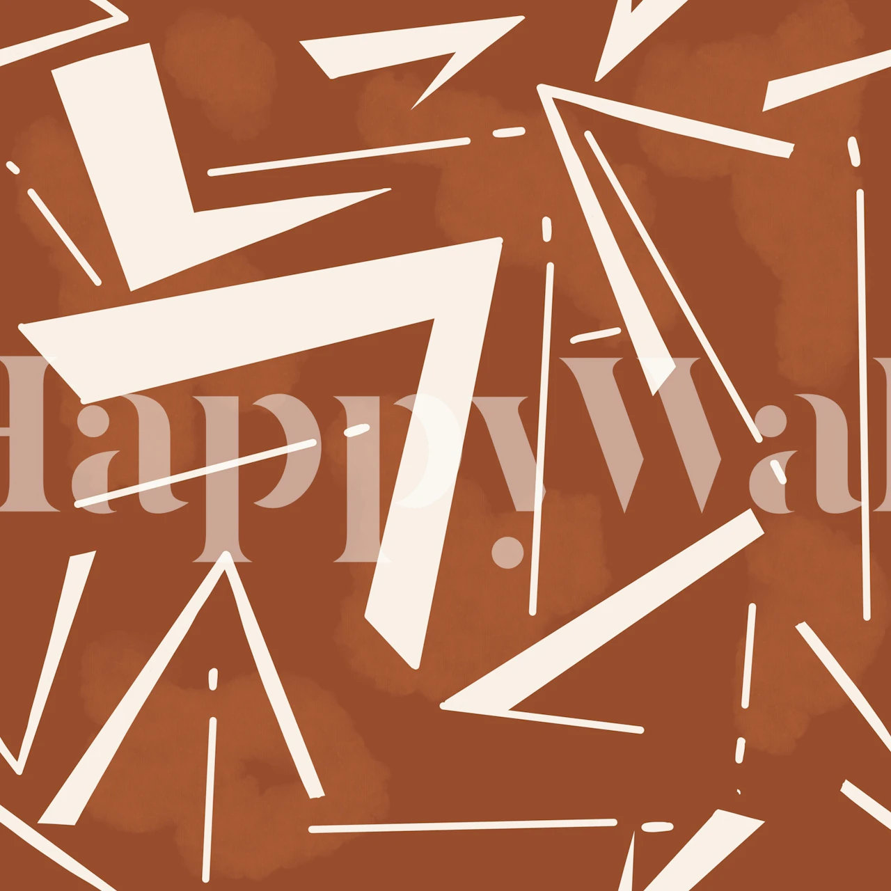 Geometric patterned brown wallpaper with white design elements