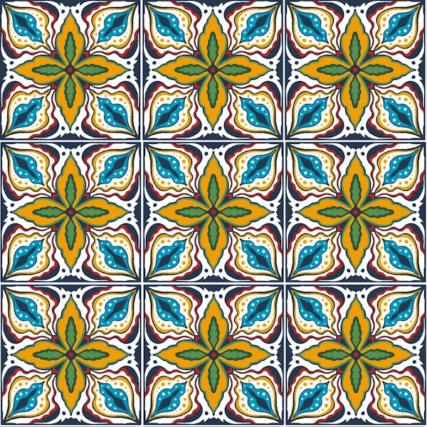Talavera tiles, orange red and blue
