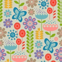 Butterfly Garden Retro Floral Repeat Brights wallpaper