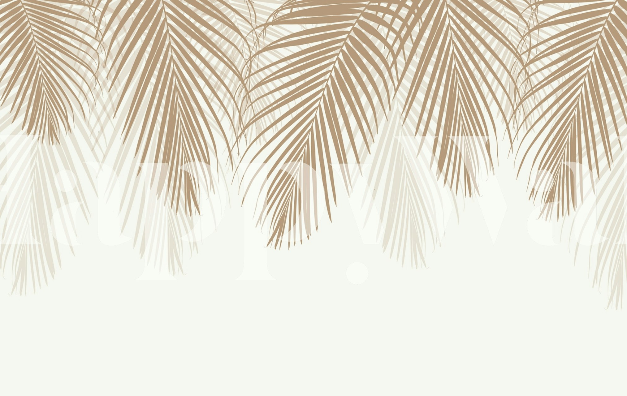 Soft beige palm leaves wallpaper in a room
