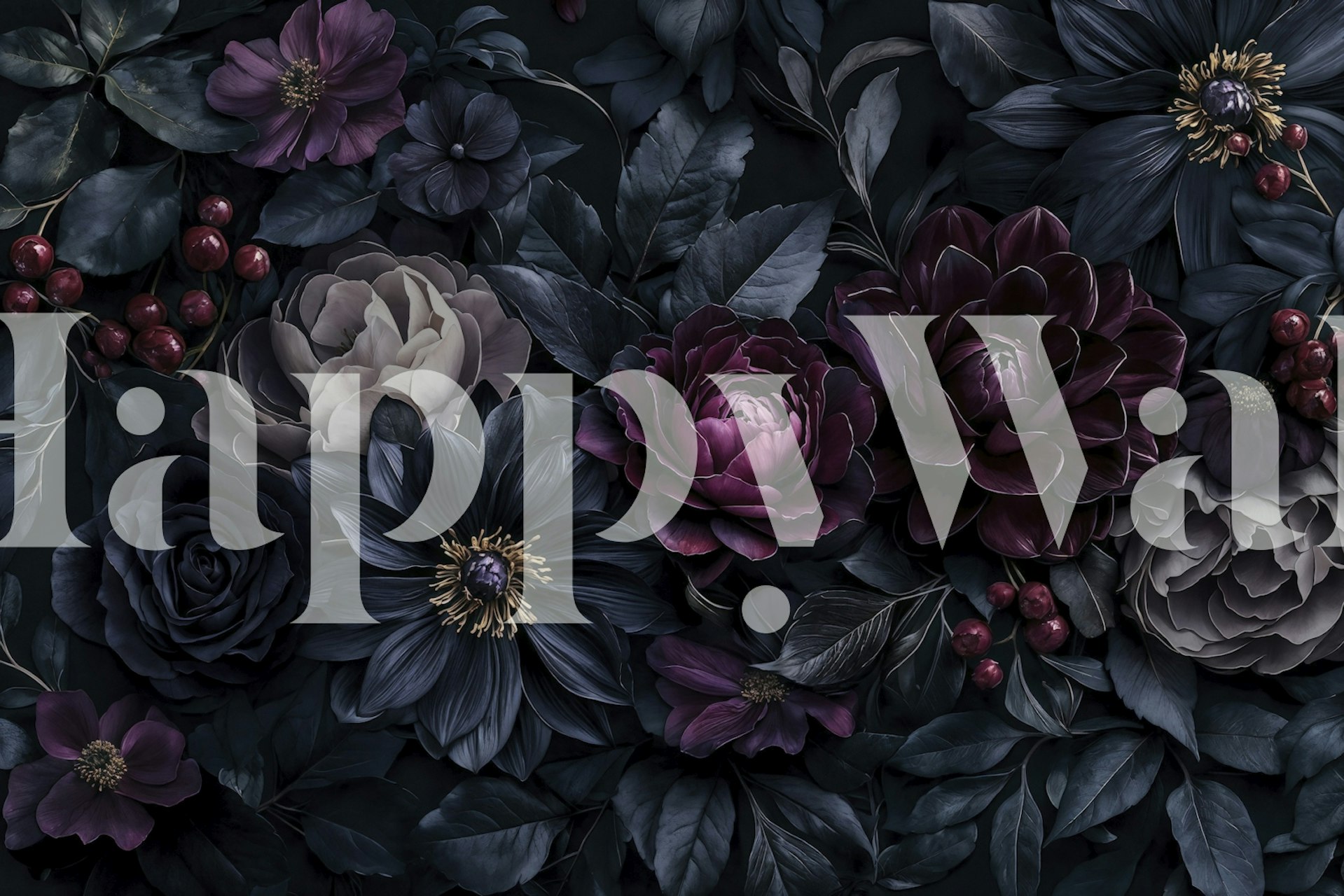 Donker bloemenbehangontwerp in een kamer