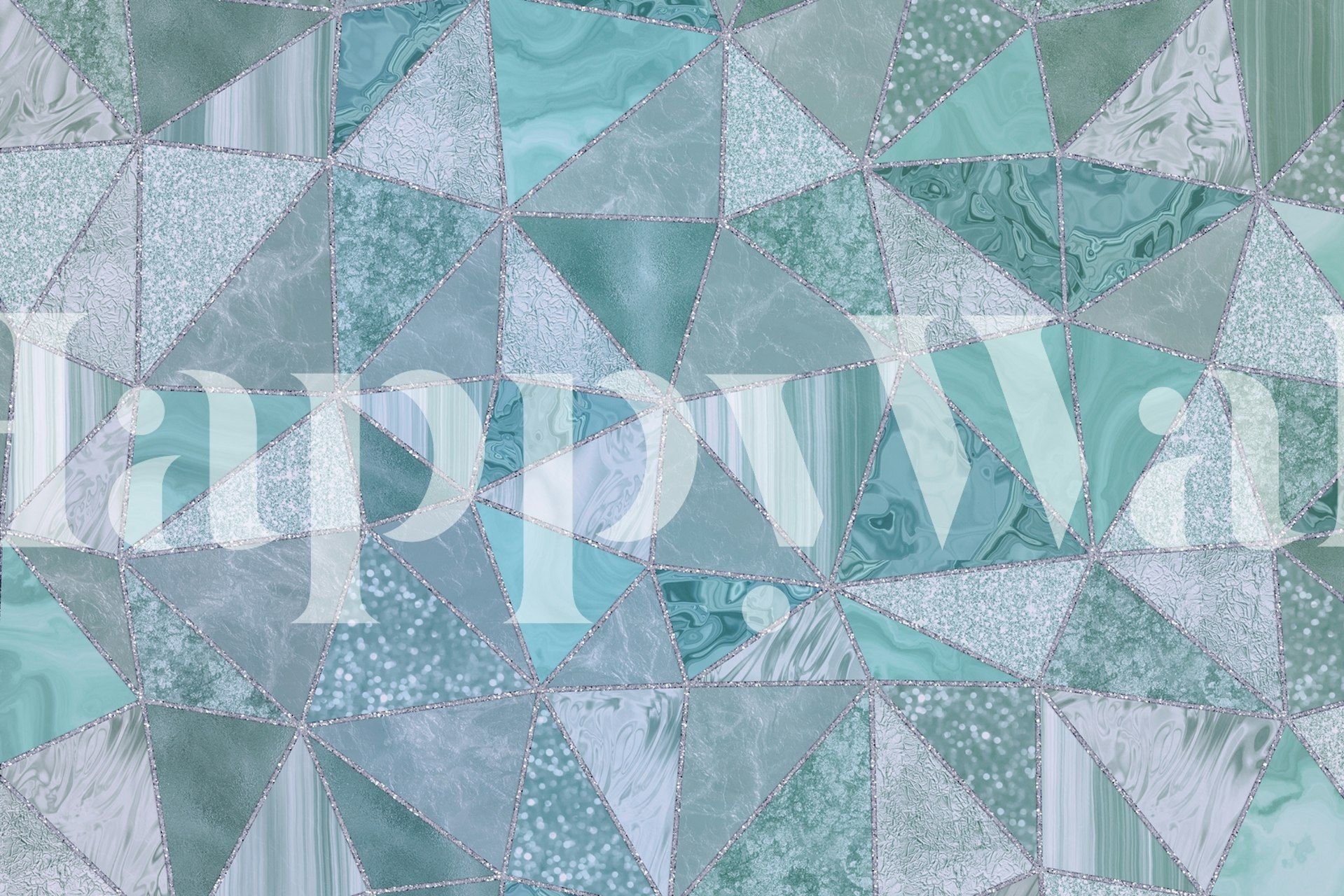 Teal triangle pattern wallpaper in a room