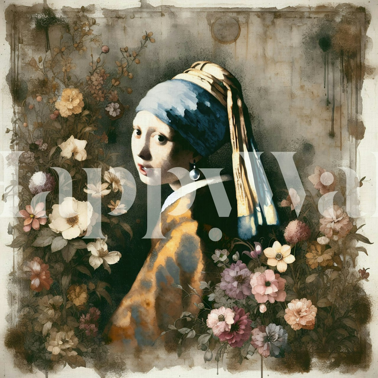 Σχέδιο ταπετσαρίας Floral Girl with a Pearl Earring