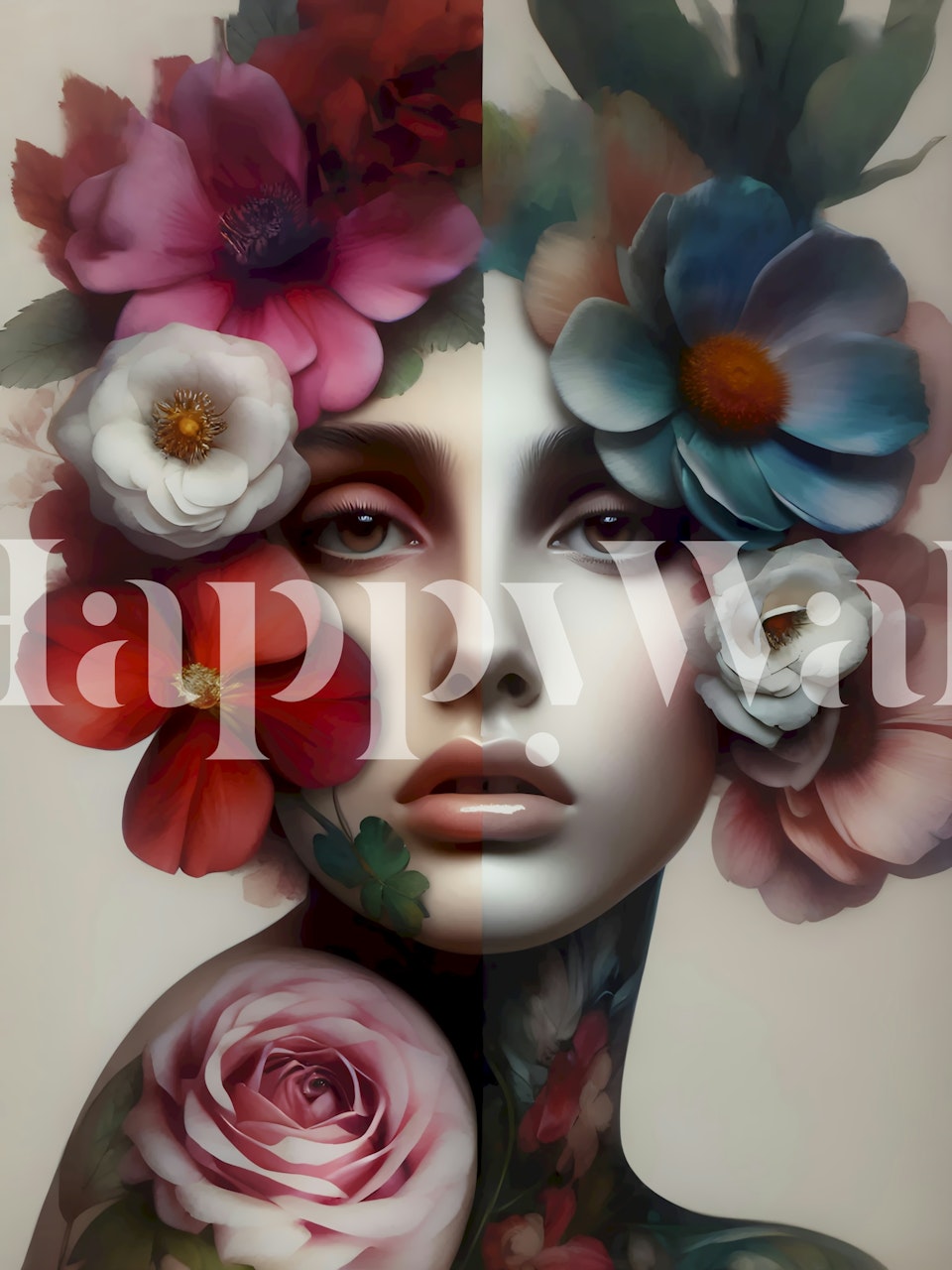 Ταπετσαρία Floral Fashion Portrait σε ένα δωμάτιο