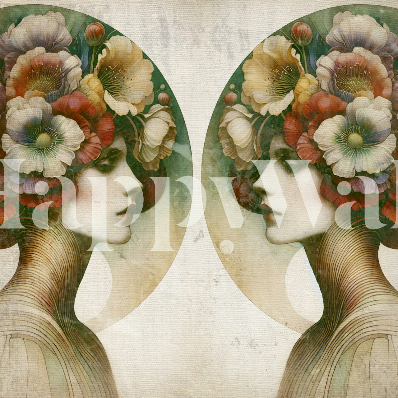 Floral Femme Art Deco σχέδιο ταπετσαρίας