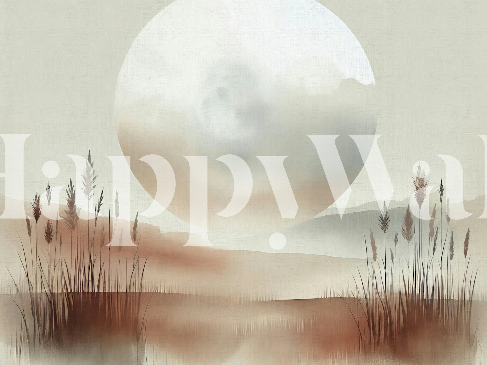 Softer color palette with grasses and large moon wallpaper