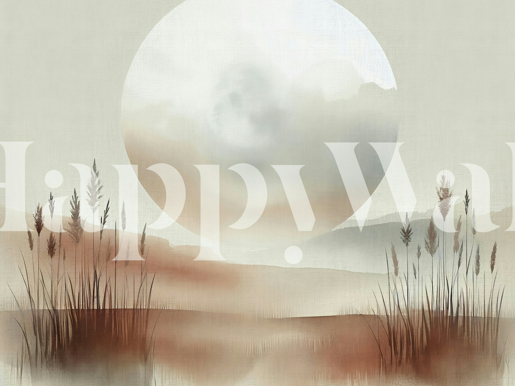 Softer color palette with grasses and large moon wallpaper