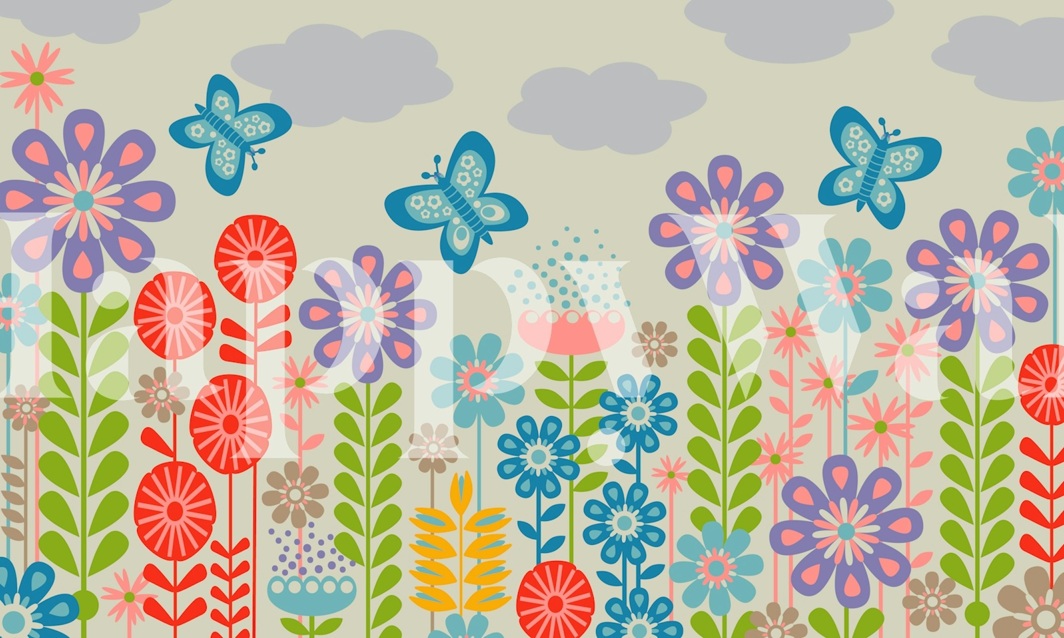 Butterfly Garden Retro Floral Wallpaper in a room