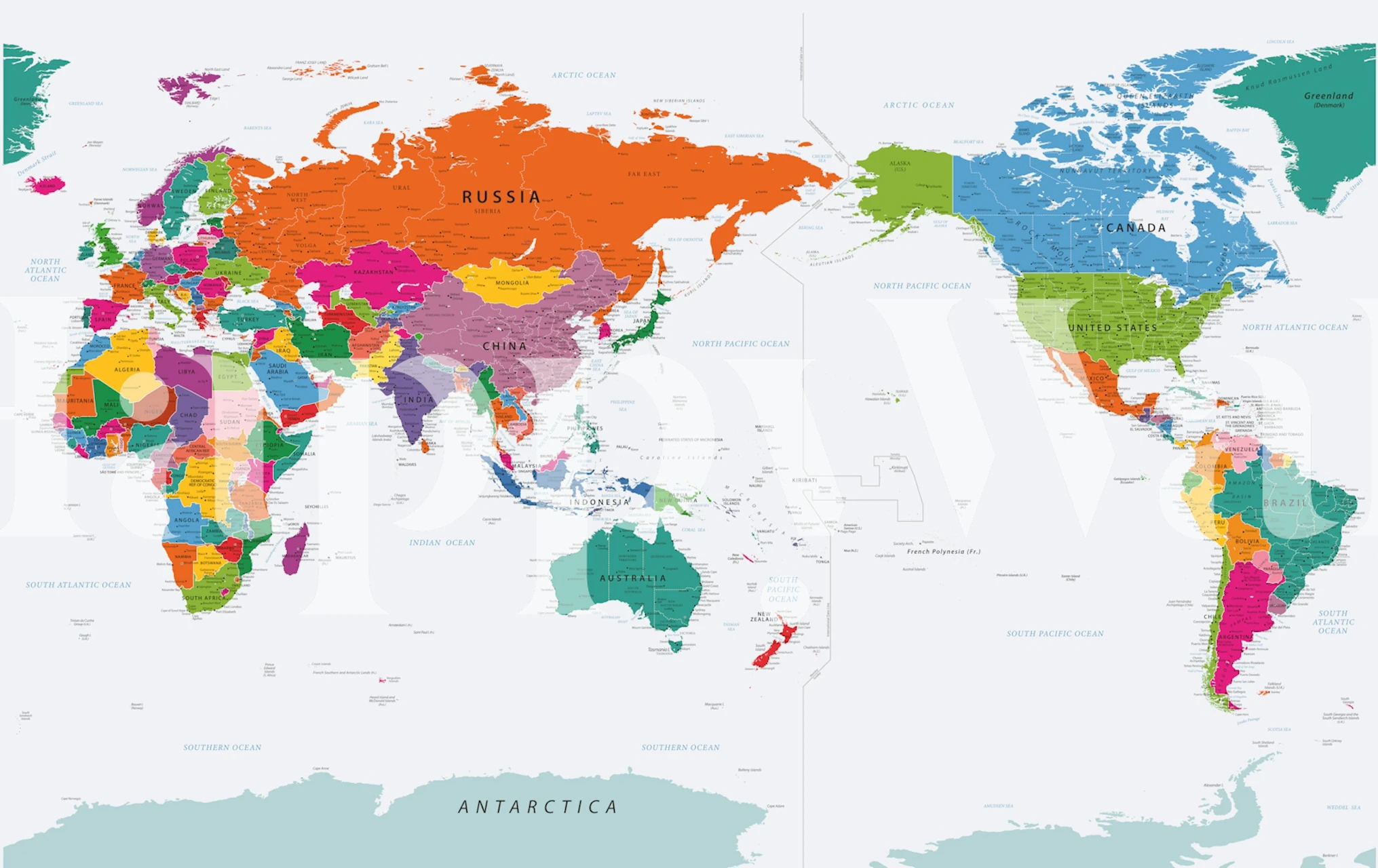 Pacific Centred World Map tapet i et rom