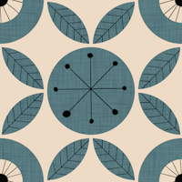 Atomic Floral Botanic Dots Blue-Mid Century carta da parati