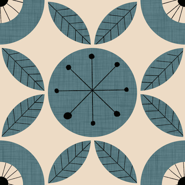 Atomic Floral Botanic Dots Blue-Mid Century