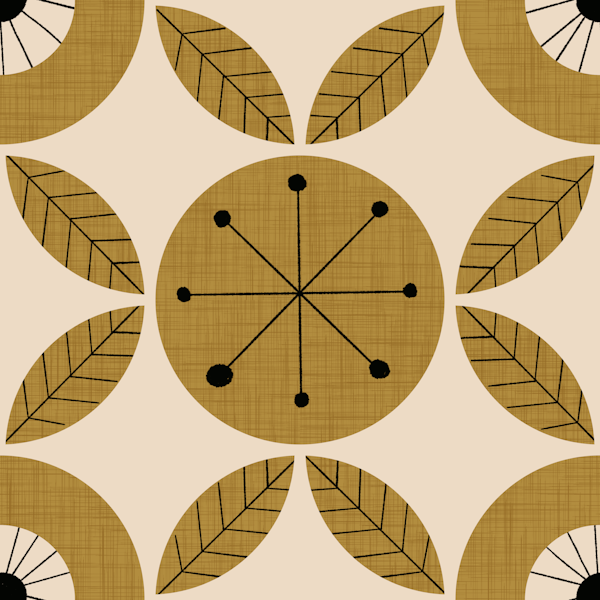 Atomic Floral Botanic Mustard-Mid Century