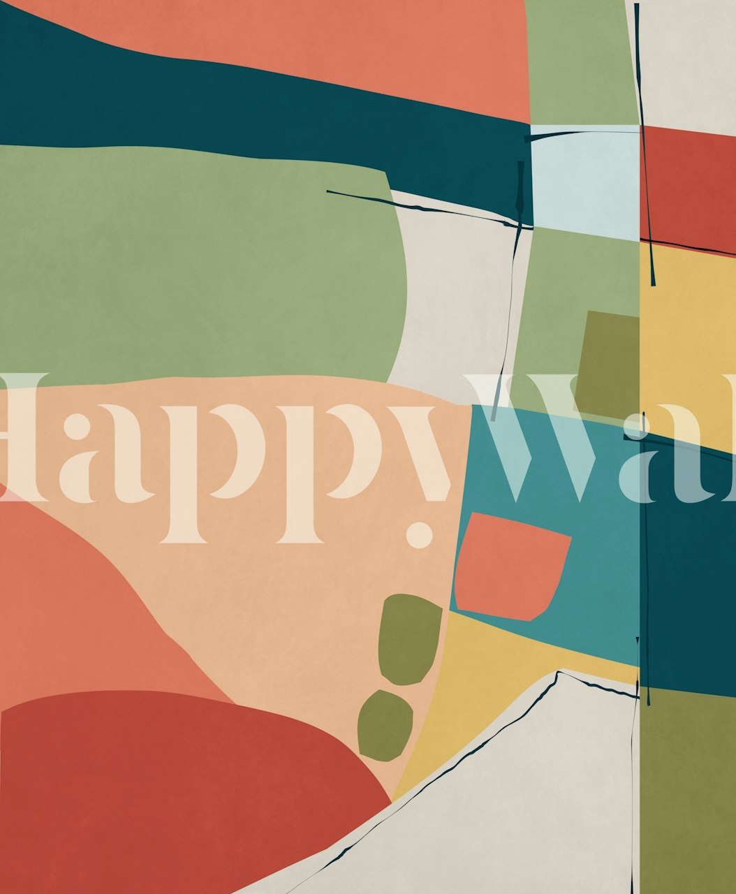 Colorful abstract shapes wallpaper in peach, green, and blue tones