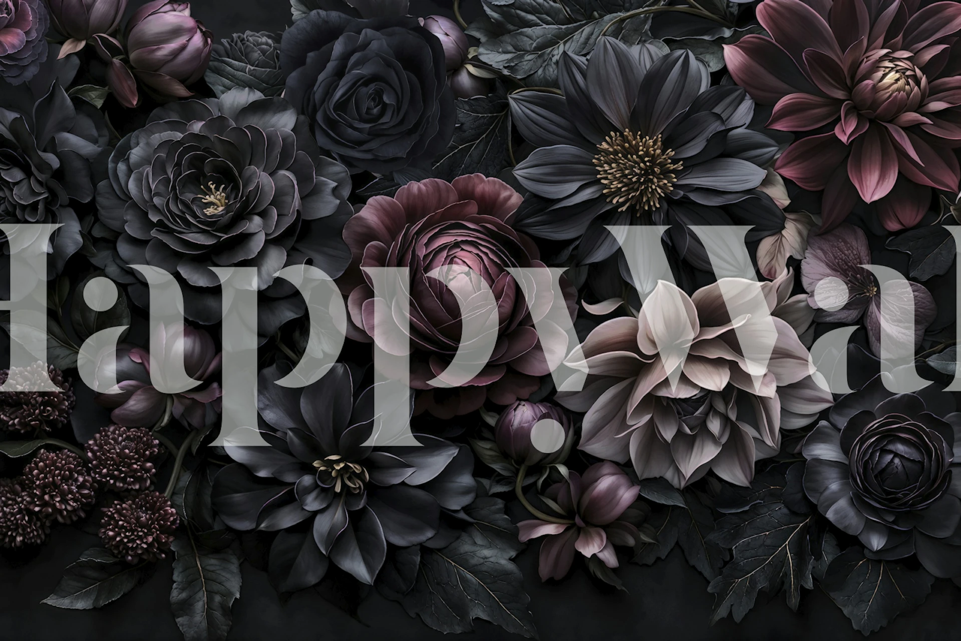 Papel pintado Gothic Midnight Garden Charm exhibido en una habitación