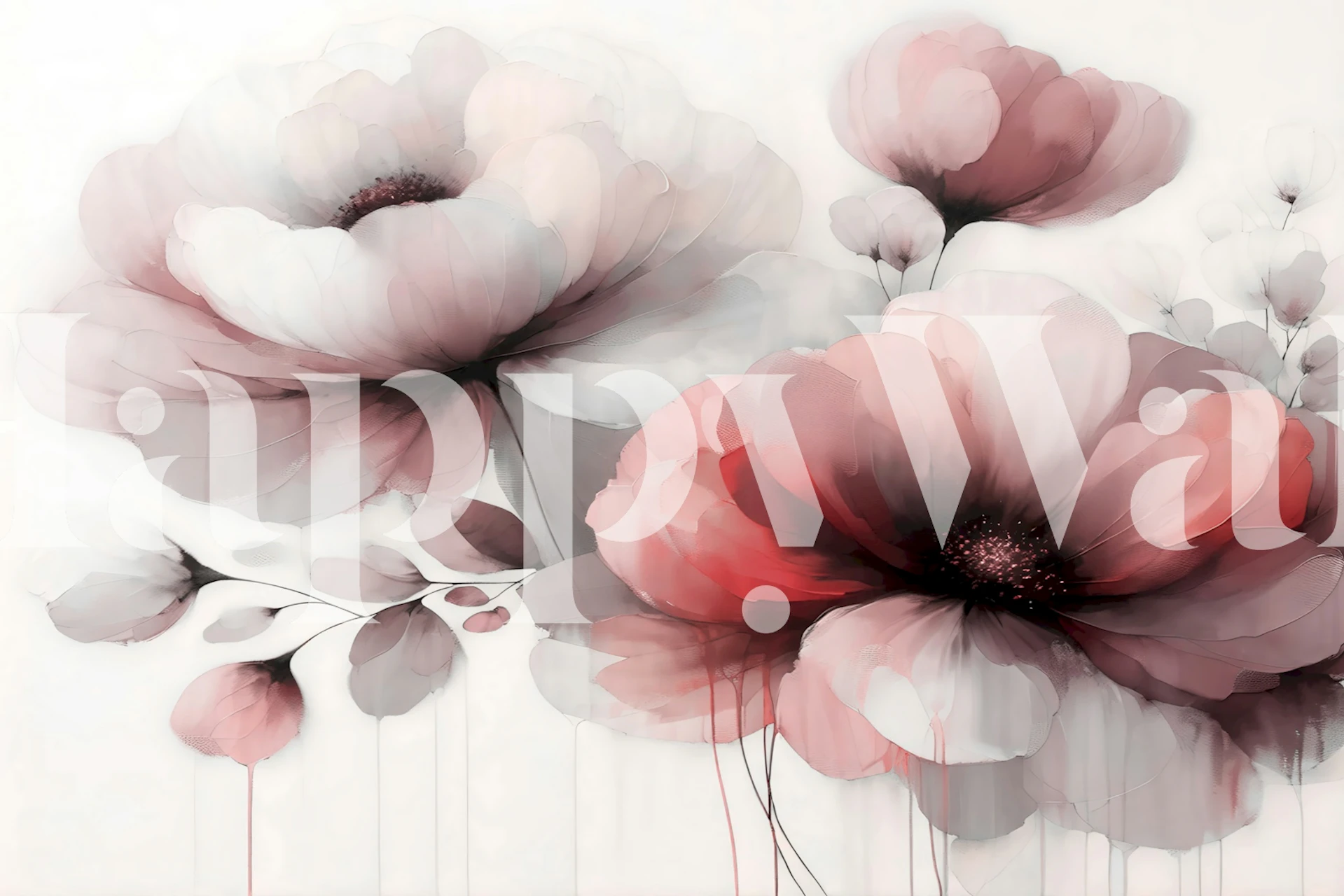 Ink Wash Peony Dream wallpaper in a room