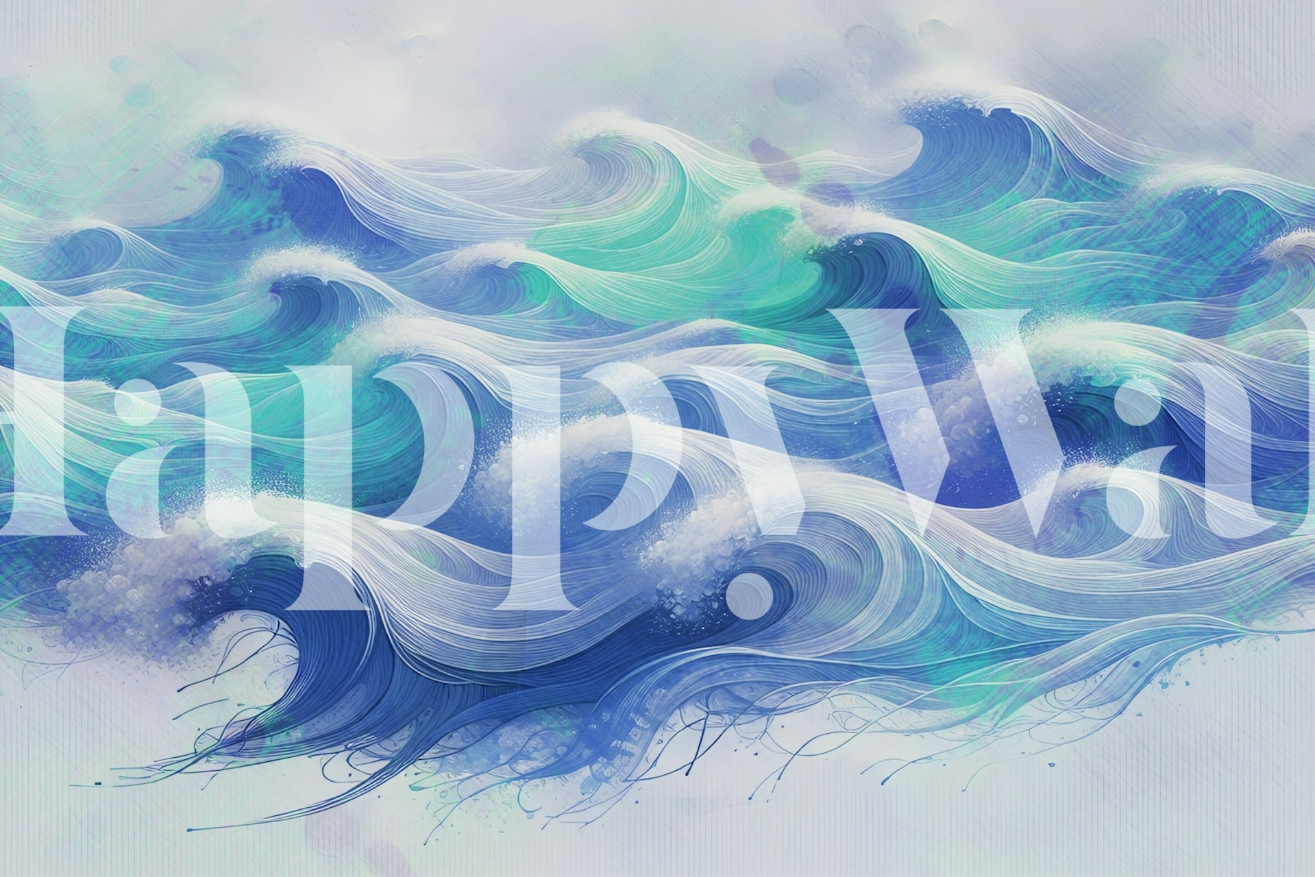 Abstract ocean wave design in blue and green tones wallpaper