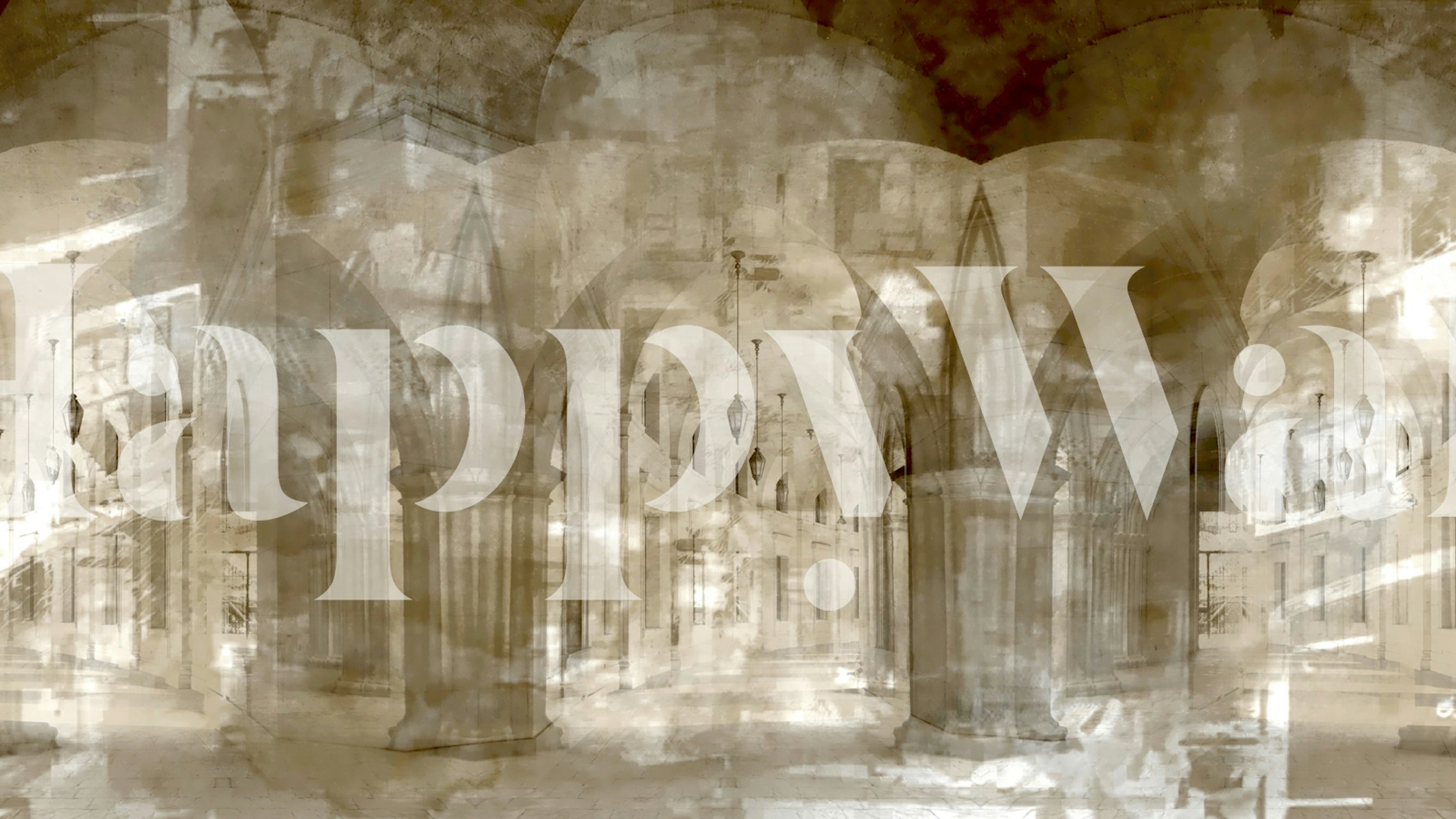 Aged Cathedral Arches wallpaper in a room