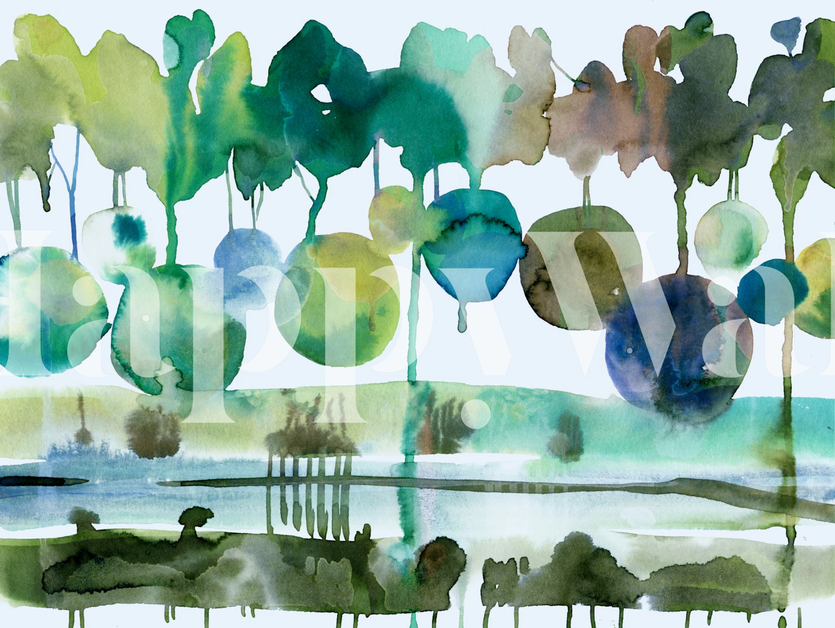 Misty Forest Reflections wallpaper in a room