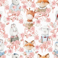 Floral Storybook Animal Portraits - White behang