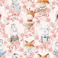Floral Storybook Animal Portraits - Pink behang