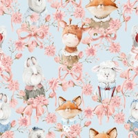 Floral Storybook Animal Portraits - Blue behang