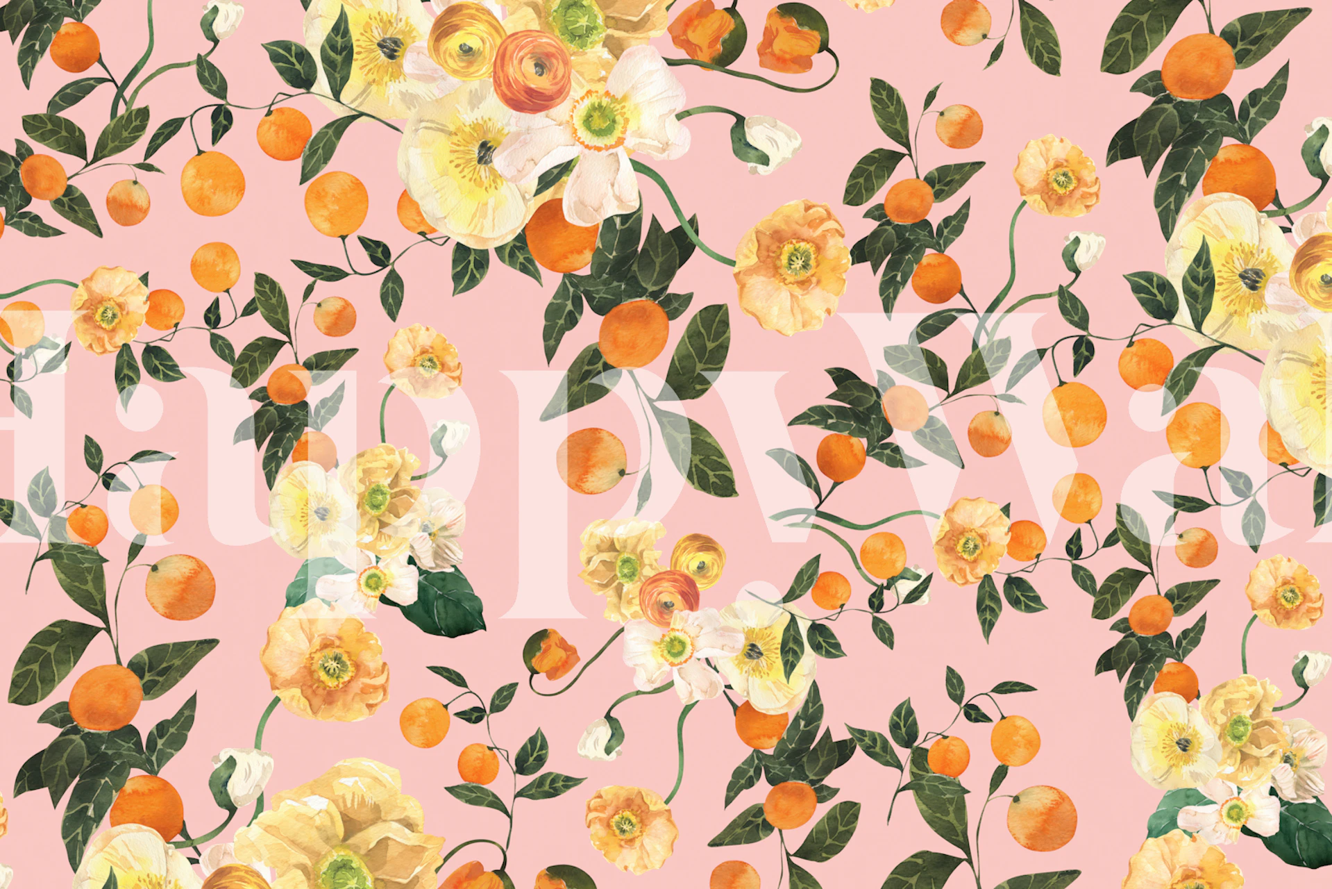 Värikäs kukkaistäytetapettikuvaus appelsiineilla