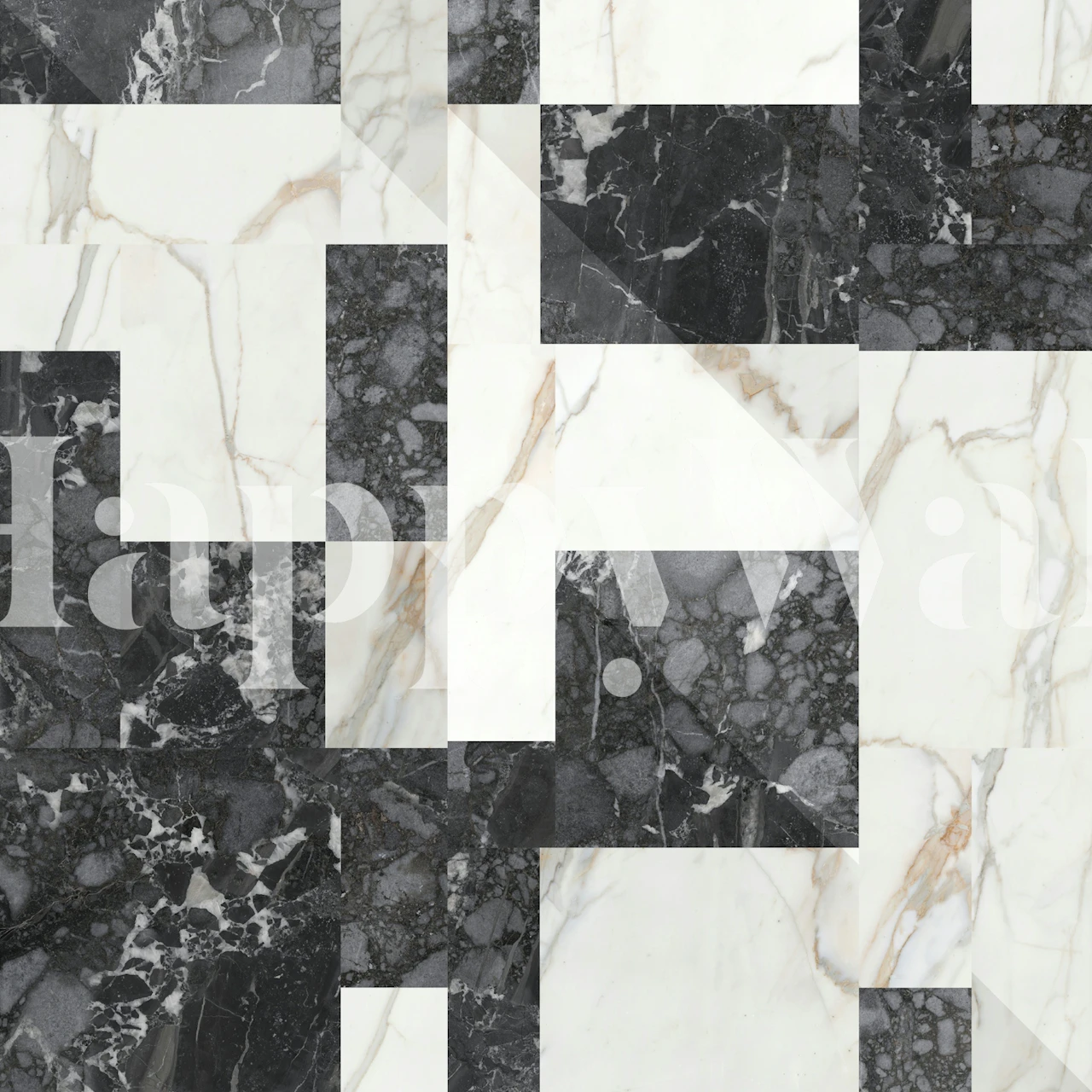 Monochrome marble mix wallpaper in a room