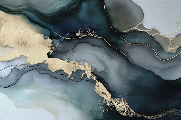 Moody Marbled Ink Teal Blue Gold