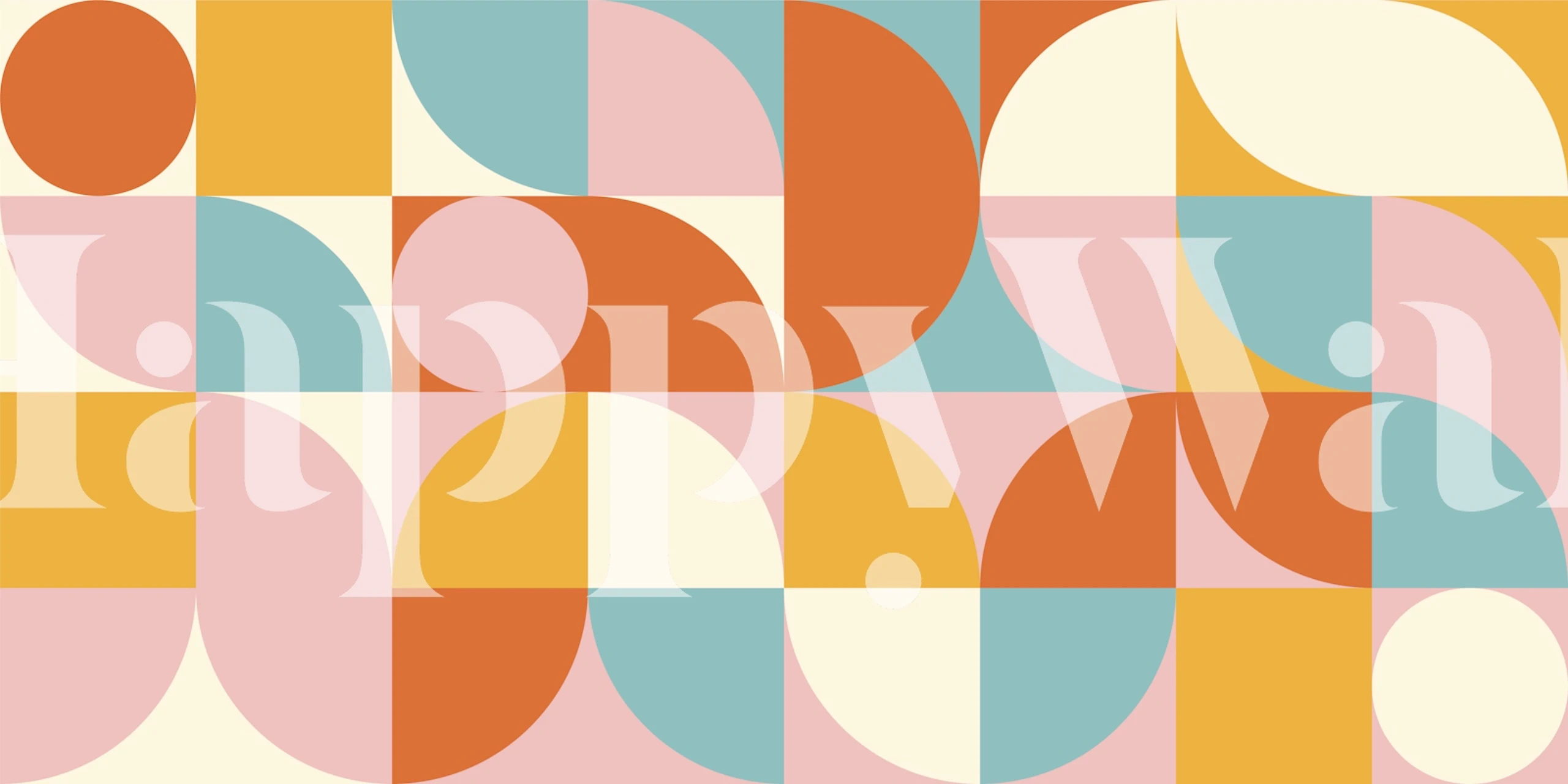 Kleurrijk geometrisch patroon met pastelblauw, oranje en rosa vormen wallpaper