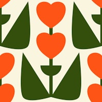 Retro Heart Flowers Orange Green carta da parati