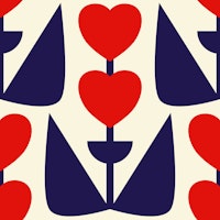 Retro Heart Flowers Navy Red carta da parati