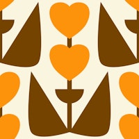 Retro Heart Flowers Yellow Brown carta da parati