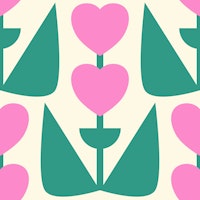 Retro Heart Flowers Green Pink carta da parati