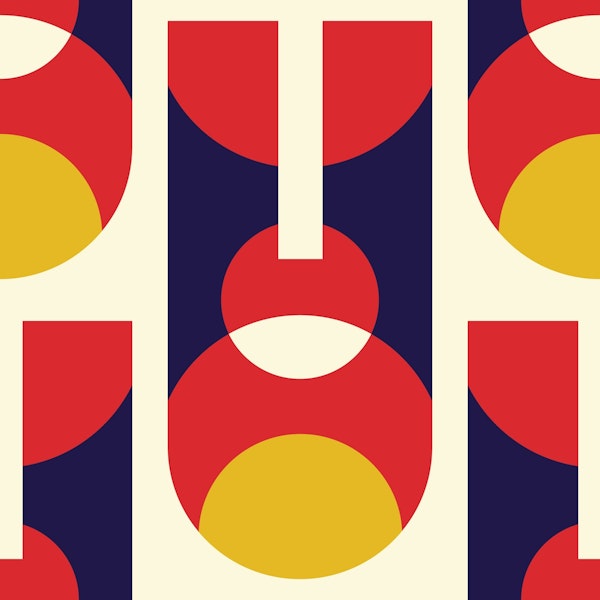 Abstract Retro Geometric Shapes Red Navy