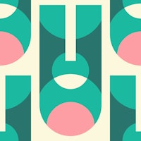 Abstract Retro Geometric Shapes Pink & Green tapete