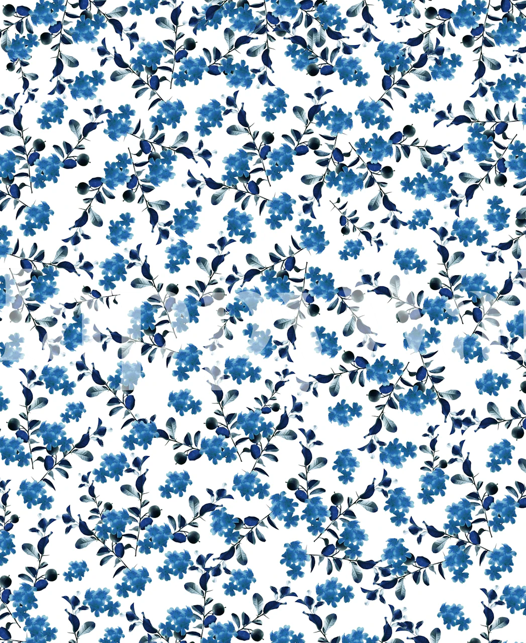 Blue flower pattern wallpaper in a room