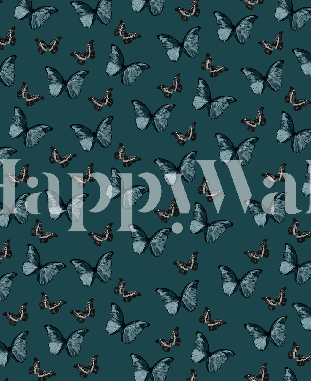 Dark teal tapetti mustilla butterflies