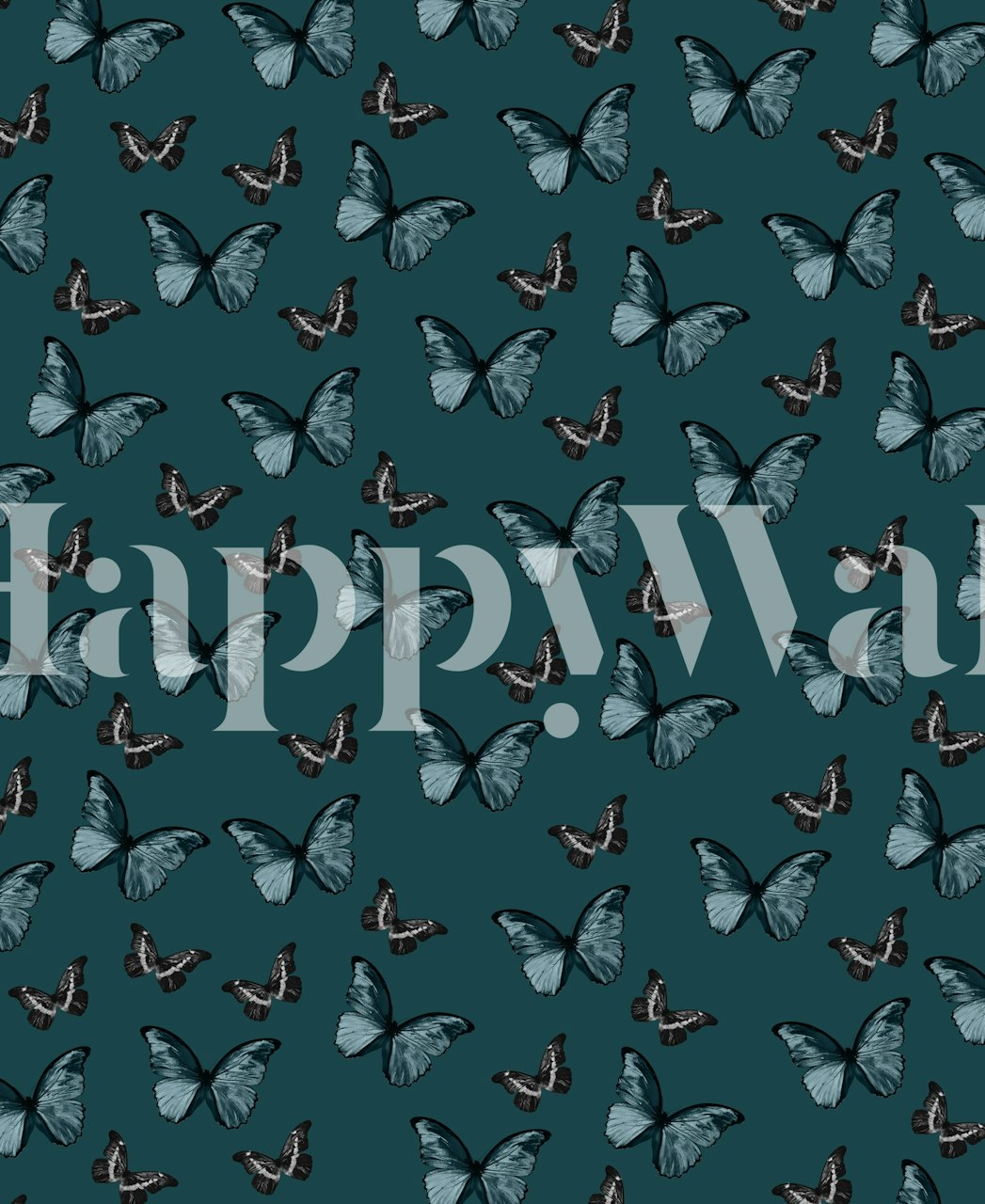 Dark teal wallpaper with black butterflies
