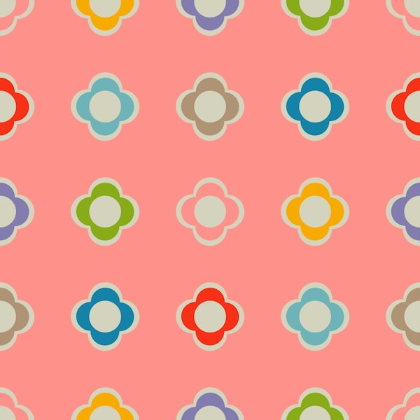 Button Daisies Retro Scandi Floral Multi Pink