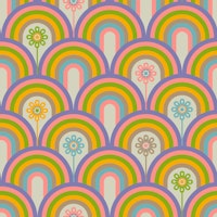 Rainbow Floral Retro Scandi Purple Yellow ταπετσαρία