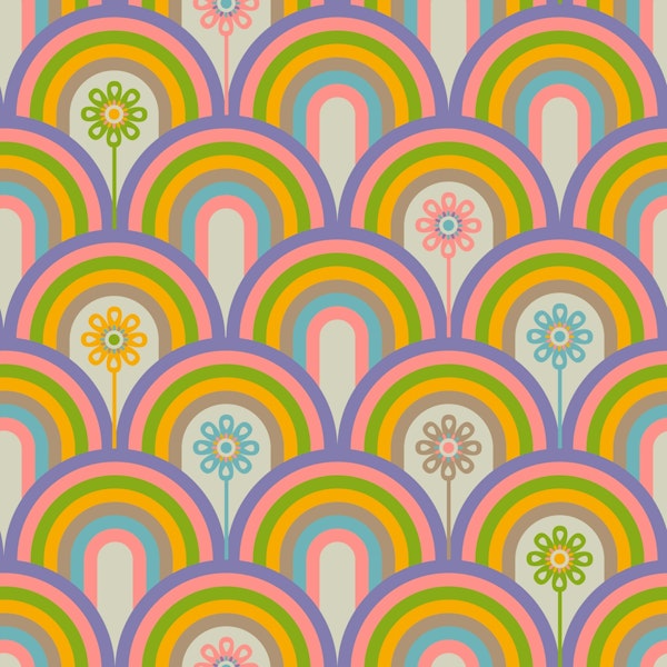 Rainbow Floral Retro Scandi Purple Yellow